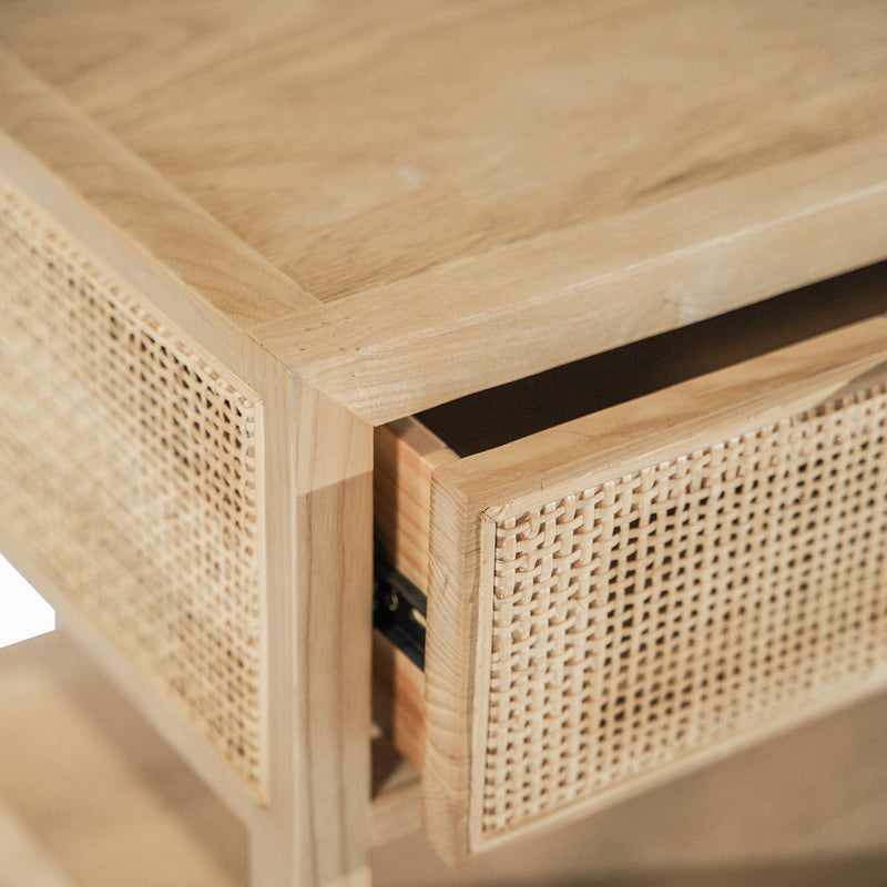 7. "Functional and elegant rattan side table in natural tones"