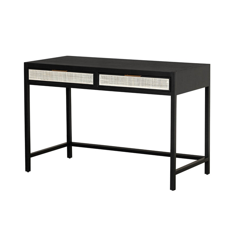 1. "Rattan Desk - Ebony with spacious storage drawers"