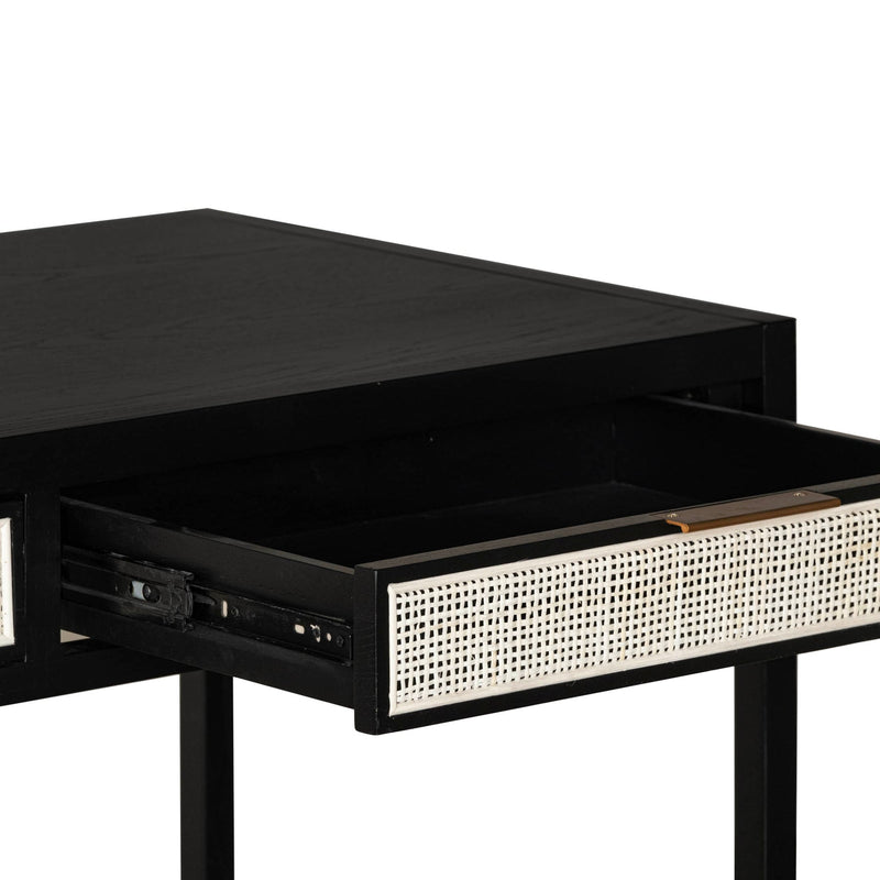 3. "Sturdy Rattan Desk - Ebony with durable construction"
