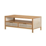 1. "Rattan coffee table with natural finish for modern living rooms"