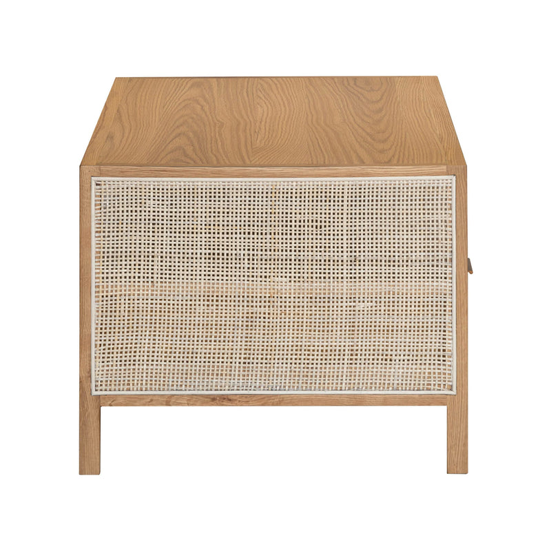 4. "Versatile rattan coffee table with a natural aesthetic"