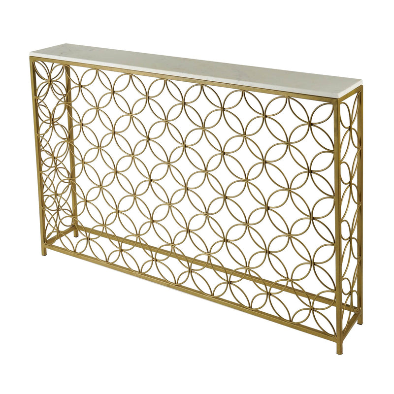 1. "Regal Console Table with Elegant Design and Storage Shelves"