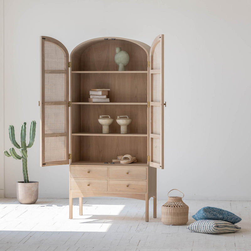 6. "Functional Arco Tall Cabinet with easy-to-use doors and handles"
