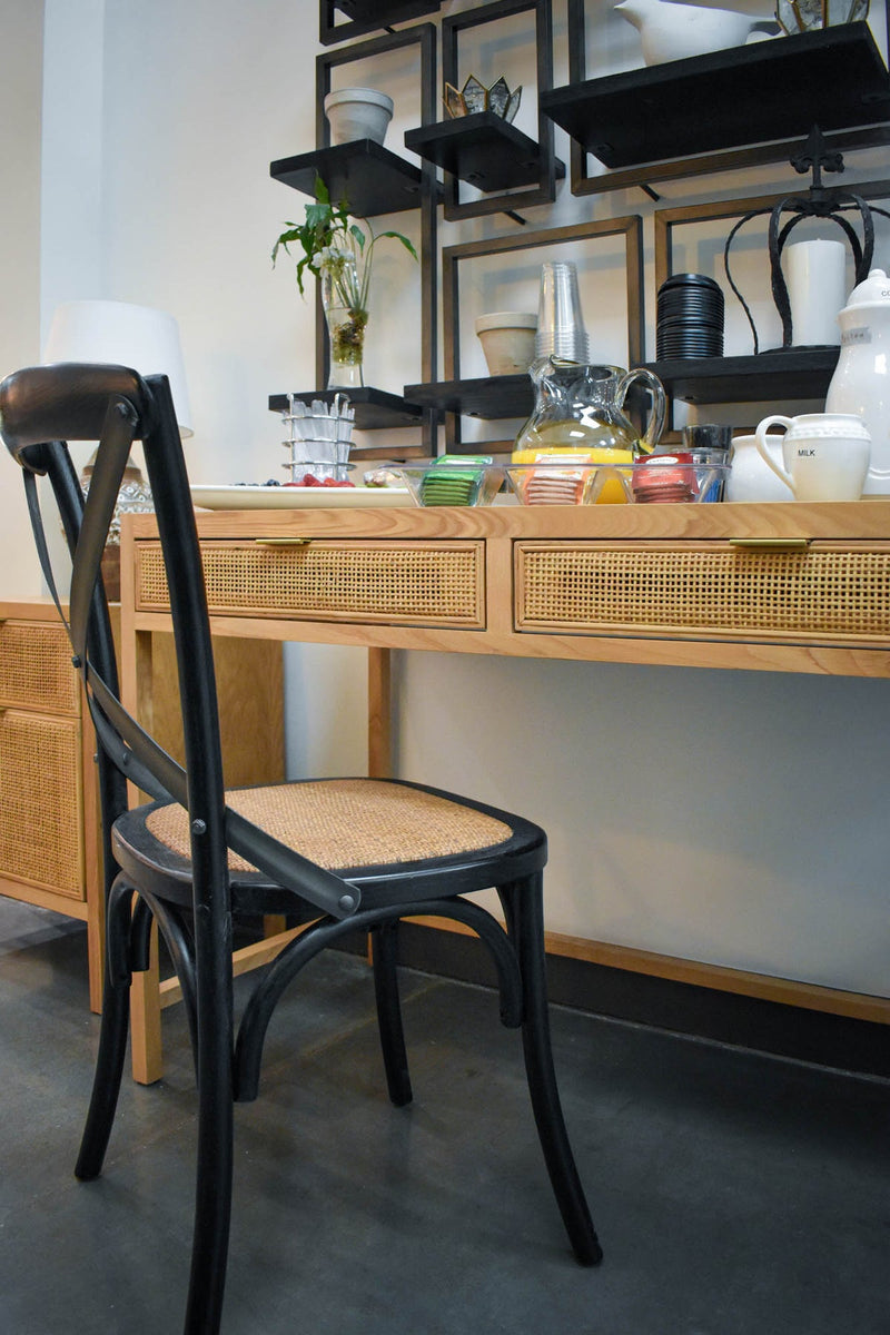 7. Modern Cross Back Chair with Natural Brown Rattan Seat - Black