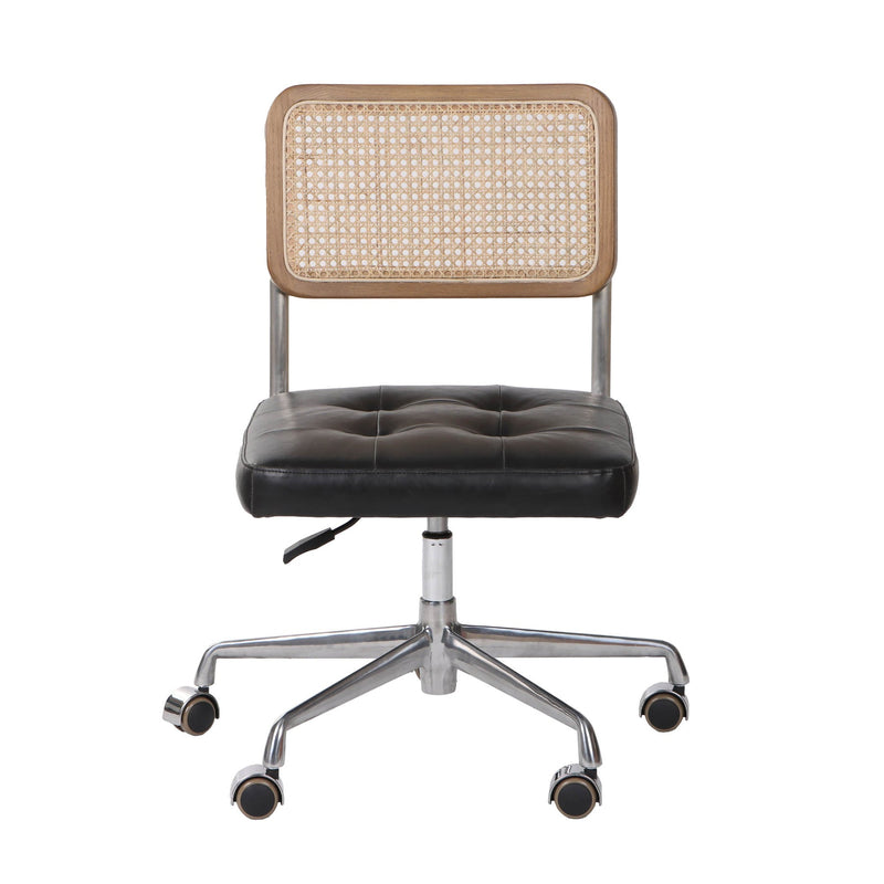 2. "Comfortable Cane Back Office Chair with Adjustable Height and Swivel Function"