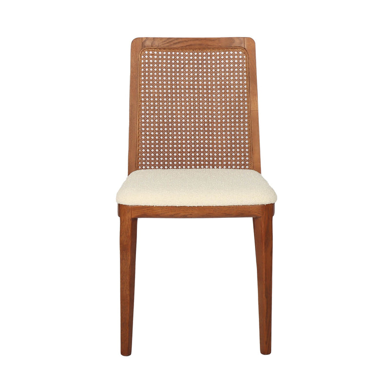 2. Scandi Boucle White/Brown Frame Cane Dining Chair