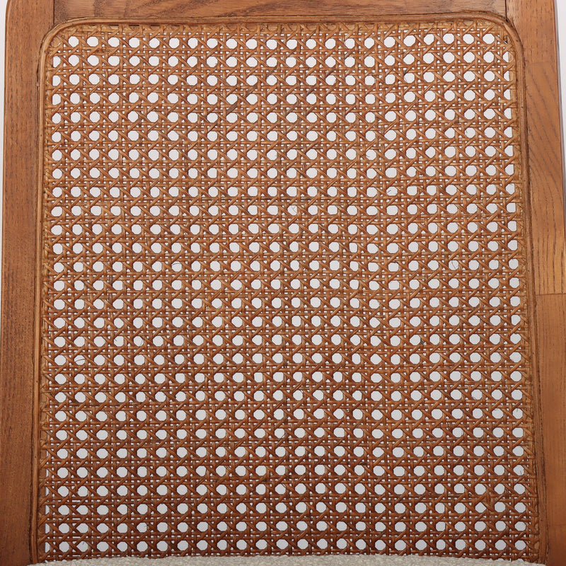 6. Scandi Boucle White/Brown Frame Cane Dining Chair for Modern Interiors