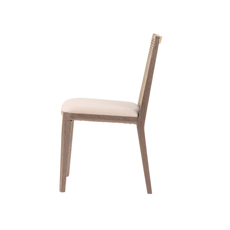 3. Natural frame cane dining chair with comfortable oyster linen seat