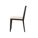 3. Oyster linen upholstered cane dining chair with black frame