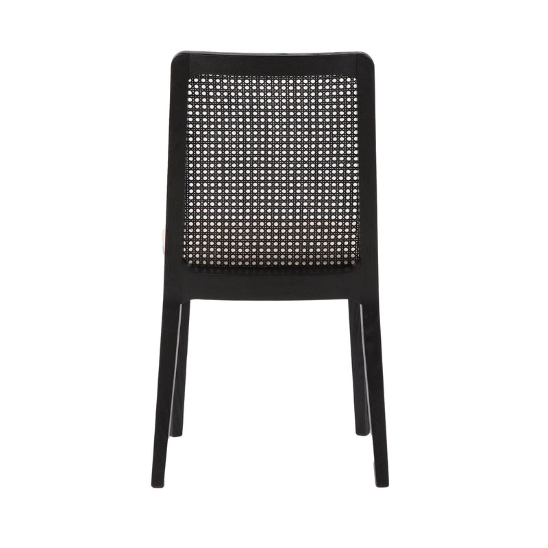 5. Comfortable cane dining chair in oyster linen with black frame