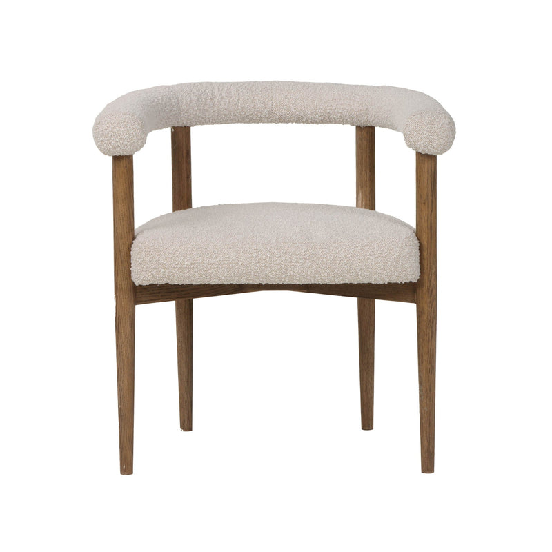 2. "Comfortable round dining chair with sturdy wooden frame"
