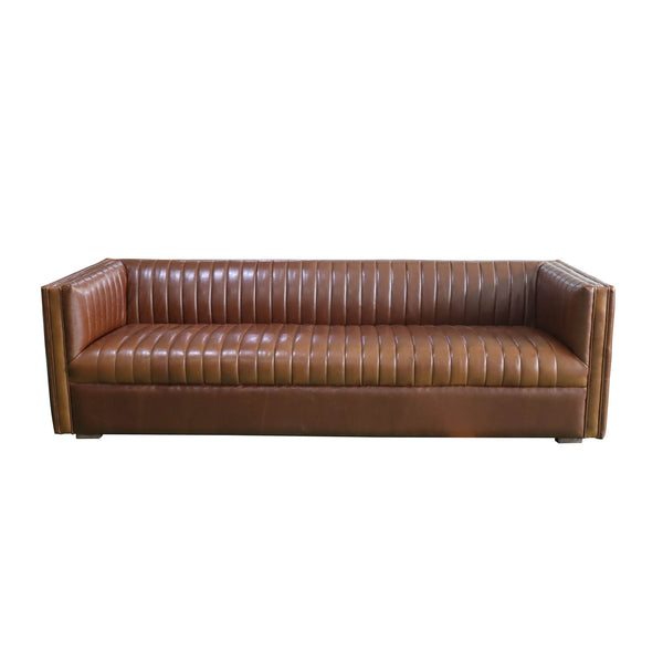 2. "Comfortable Channel Sofa - Camel Brown for modern living spaces"
