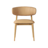 2. "Tan Leather Milo Dining Chair with sturdy wooden legs and ergonomic backrest"