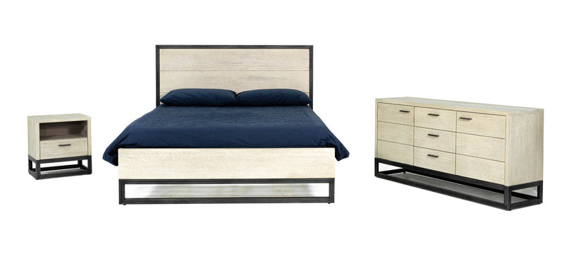 6. "Contemporary Starlight Nightstand with sleek metal handles and sturdy legs"