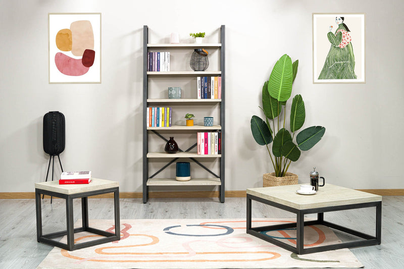 6. "Stylish Starlight Square Coffee Table with a black marble top"