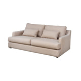 1. "Tanner Sofa in modern grey fabric with tufted backrest and wooden legs"