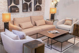 6. "Contemporary Tanner Sofa with clean lines and chrome-finished legs"