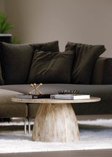 7. "Spacious Truffle Coffee Table for organizing books and magazines"