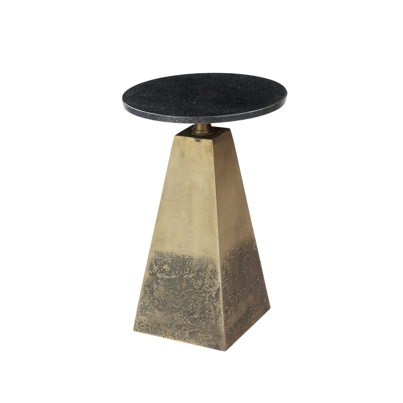1. "Pyramid Martini Table with sleek black finish and glass top"