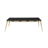 2. "Stylish Eclipse Coffee Table featuring black metal frame and wooden accents"