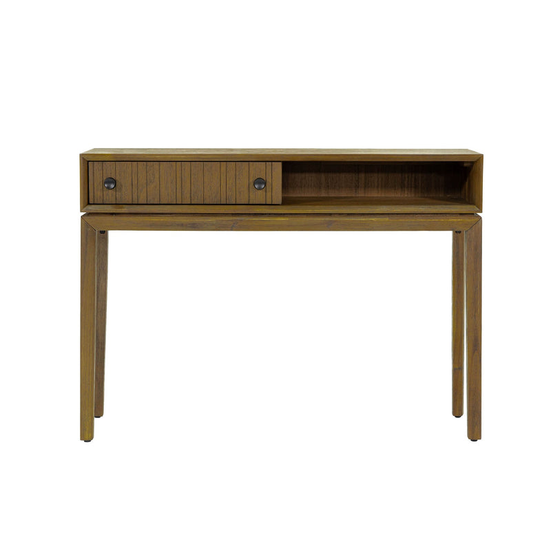 2. "Elegant West Console Table featuring a rich wood finish"